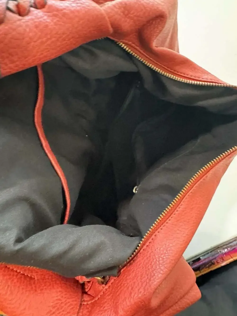 Red Slouchy Hobo Shoulder Bag with Studded Detail and Braided Handle